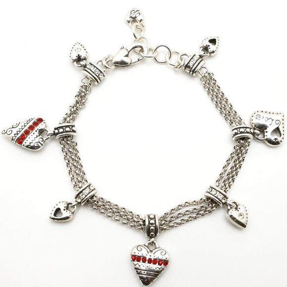 Brighton Jewelry - Designer BRIGHTON beaded Cubic Zirconia Heart Charms Bracelet